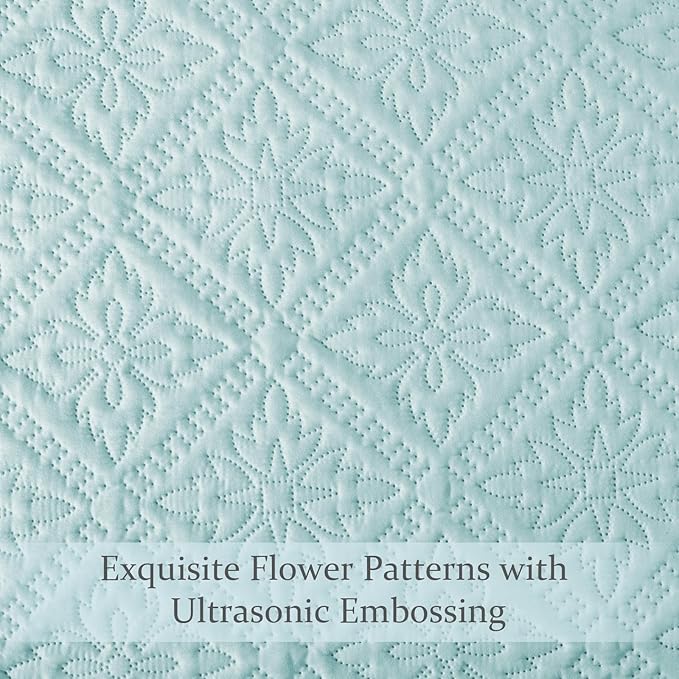 Exclusivo Mezcla California King Quilt Set, Aqua Blue | Lightweight Soft Bedspreads Coverlets, All Season Bedding with 2 Pillow Shams, Modern Style for Bedroom Guest Room