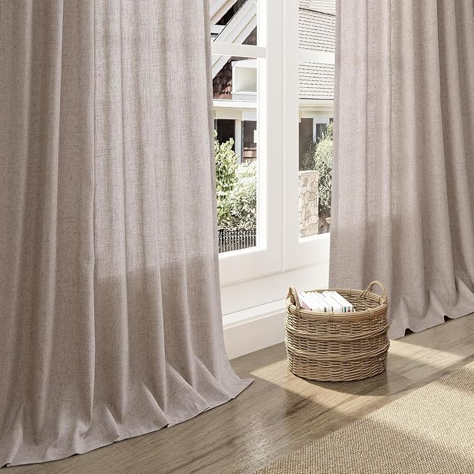 Brownish Grey Linen Curtains for Living Room Extra Long 126 Inches Long Back Tab Light Filtering Semi Sheer Curtain Modern Farmhouse Decor Floor to Ceiling High Window for Bedroom 52x126, 2 Panels