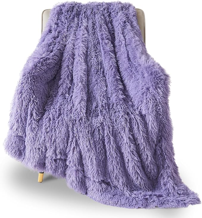 GONAAP Fuzzy Faux Fur Throw Blanket for Couch, Lavender, 50"x60" | Warm Cozy Plush Shaggy Decorative Reversible Thick Non-Heated Fleece Blanket for Sofa Bed, Gift for Women Men, All Season Use