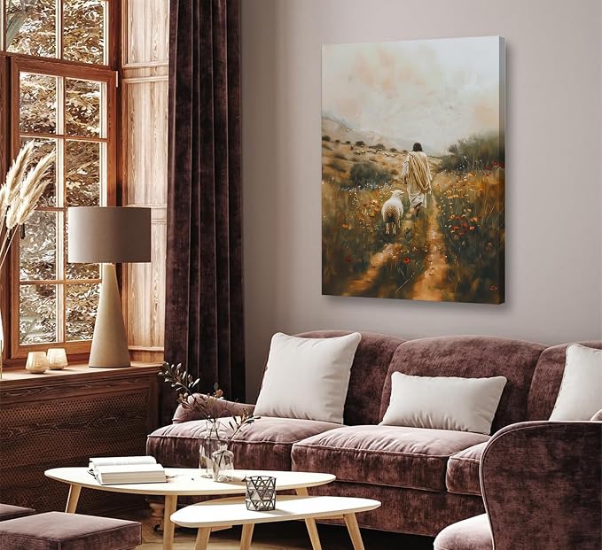 Vintage Jesus Lamb Christian Canvas Wall Art Jesus Leaves The 99 Sheep Christ Wall Decor The Lost Sheep Bible of Parable Posters Prints for Church Bedroom Living Room Home Decor
