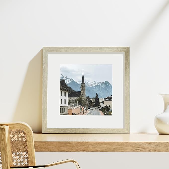 Vittanly 12x12 Picture Frames Set of 9 for Wall Mounting, Cornsilk | Display Pictures 8x8 with Mat or 12x12 without Mat for Wall Mounting, Square Photo Frames for Home Decor, Engineered Wood