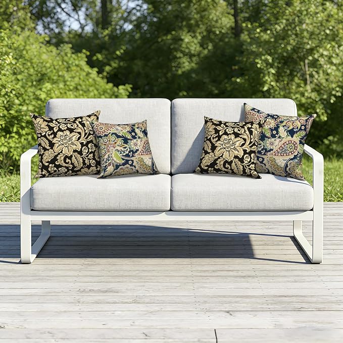 Outdoor Throw Pillow Covers 18x18 Inch, Decorative Pillow Covers for Patio Furniture, Paisley Sapphire Blue Modern Cushion Cases for Garden Couch Home Sofa, Pack of 2