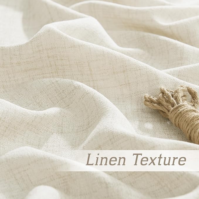 RYB HOME Living Room and Dining Room Curtains 120 inches Long | Light Filtering, Weave Textured, Rod Pocket, Cream Colored, W52 x L120, 2 Panels Set