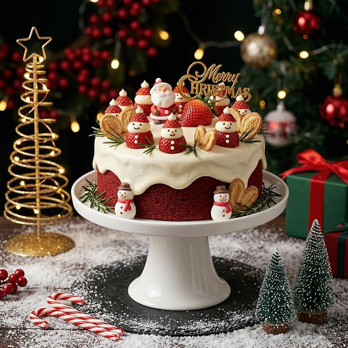 7.8 Inch Small Cake Stand, White Ceramic Cake Holder, Round Dessert Stand for Cupcake, Cookie, Pie, Fruit, Cake Plate for Party, Wedding, Birthday, Baby Shower, Decorative Display Pedestal Stand Tray