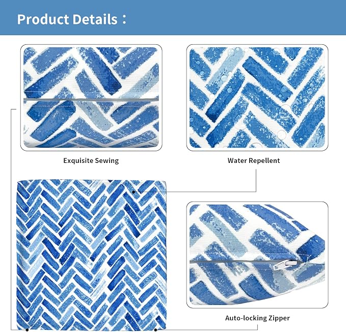 Outdoor Throw Pillow Covers 16x16 Inch, Square Patio Pillow Cases Pack of 2, Modern Decorative Back Cushion Covers for Patio Furniture Garden Couch Farmhouse, Blue Bricks