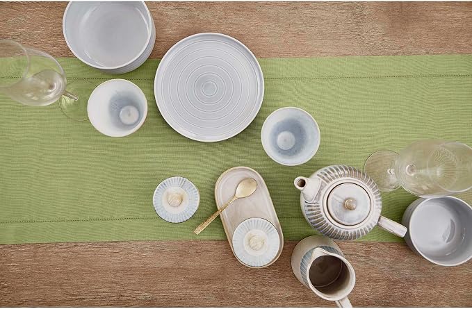 Solino Home 100% Pure Linen Table Runner Moss Green Hemstitch, 14 x 132 in | Classic Hemstitch, dresses up dining tables for everyday meals, hemstitched border, mitered corners, soft, OEKO-TEX Certified