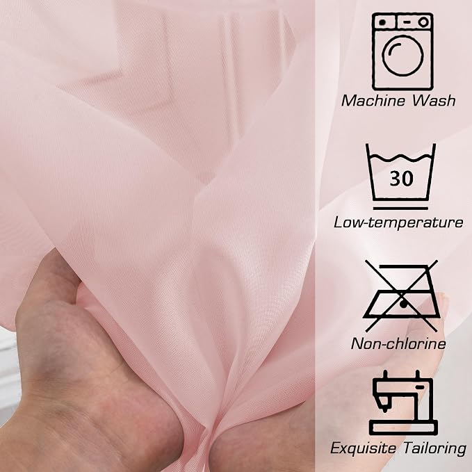 Simplebrand Blush Sheer Curtains 72 Inches Long 2 Panels for Living Room, Rod Pockets Airy Window Treatments Voile Sheer Black Curtains Panels Lightweight for Front Back Patio Glass Door, 42" Width