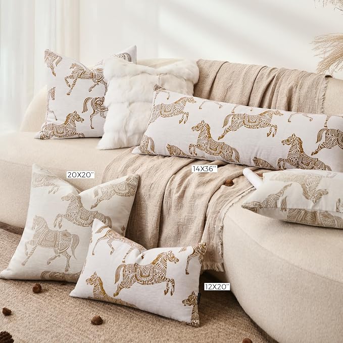 Lumbar Pillow Covers 12x20 inches, Double Sided Orange Horse Pattern Jacquard Embroidery Pillow Cover, Luxury Throw Pillow Cushion Cover for Sofa Bed Decor