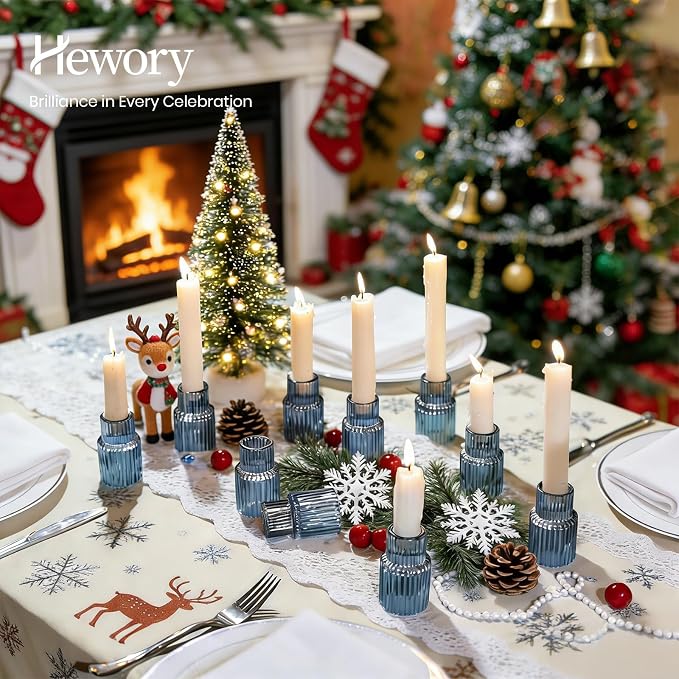 Hewory Glass Candlestick Holders Bulk, 20 PCS Blue Taper Candle Holders | For 0.86" Taper Candles, Ribbed, Vintage Candle Sticks Holder Decor, Wedding Table Centerpiece Baby Bridal Shower Party Gift