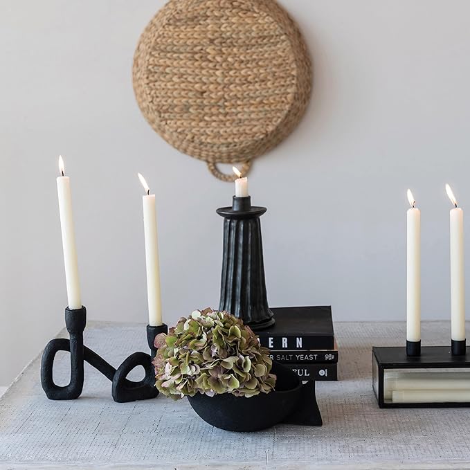 Bloomingville Decorative Resin Double Taper Candle Holder, Black (Pack of 8)