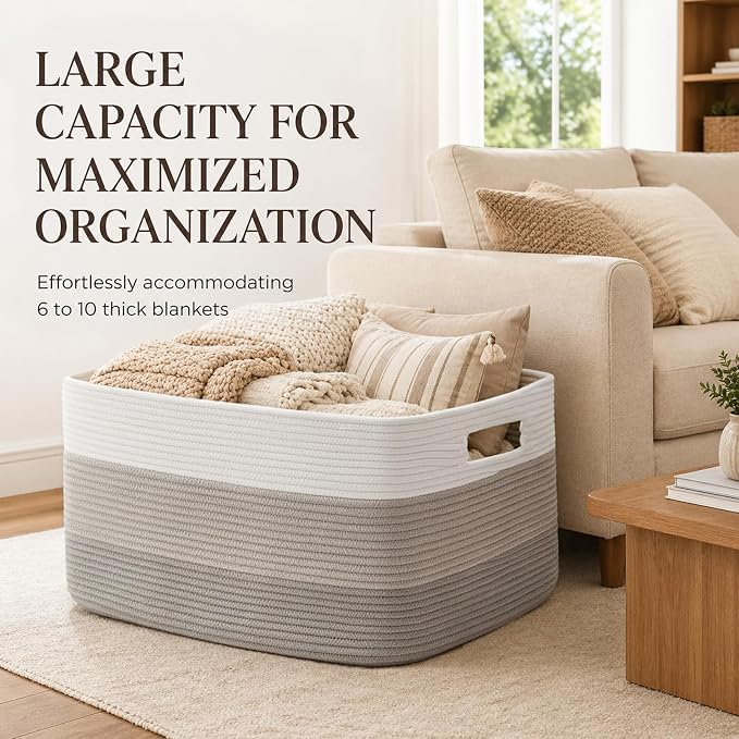 OIAHOMY Blanket Basket Laundry Basket Dog Toy Basket 75L Gradient Grey | Large Storage Basket,Baby Basket,Toy Storage,Woven Rope Basket for Blankets,Blanket Storage for Living Room