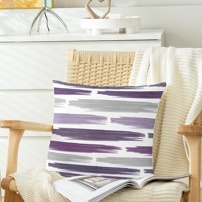 CaliTime Throw Pillow Cases Pack of 2 Cozy Fleece Abstract Geometric Texture Decorative Cushion Covers for Couch Bed Sofa Farmhouse Decoration 18 X 18 Inches Deep Purple