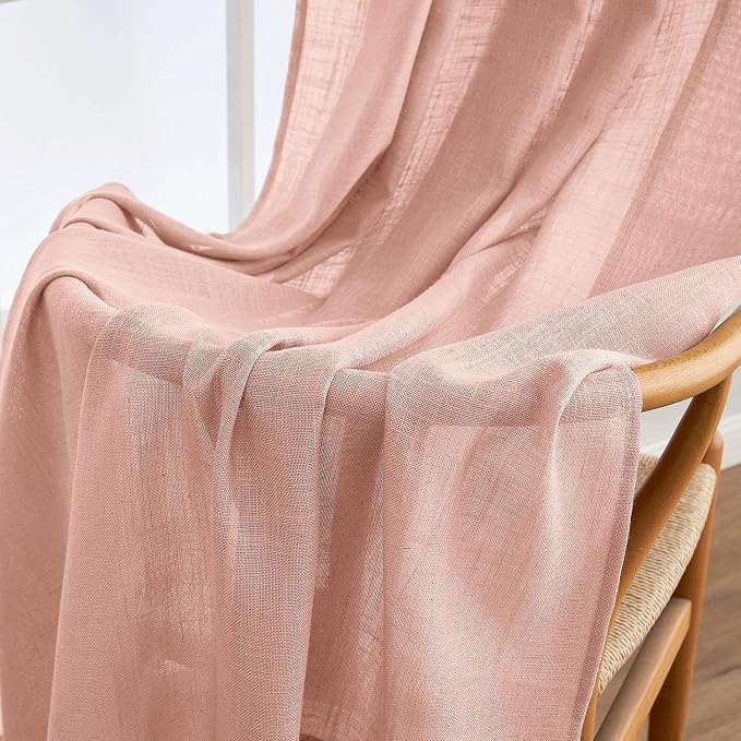 MIULEE Blush Pink Linen Curtains 52x84 Inch Length 2 Panels for Bedroom | Soft Thick Linen Textured Window Drapes, Semi Sheer Light Filtering, Back Tab, Living Room, Light Pink Decor