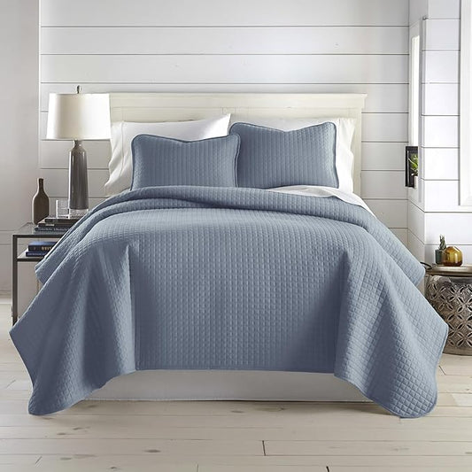 Southshore Fine Living, Inc. Twin Quilt Set, Quilted Blue Bedspread Twin/XL Quilt with Matching Pillow Sham, Soft Microfiber, Lightweight Coverlet Set, Easy Care, Machine Washable, Slate Blue