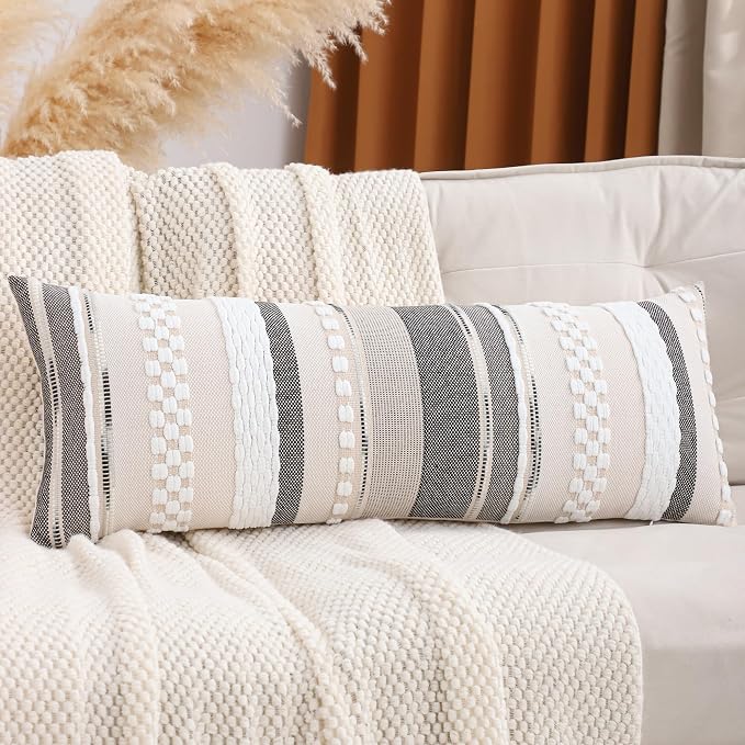 14 x 36 Throw Pillow Cover Boho Lumbar Pillow Cover White
