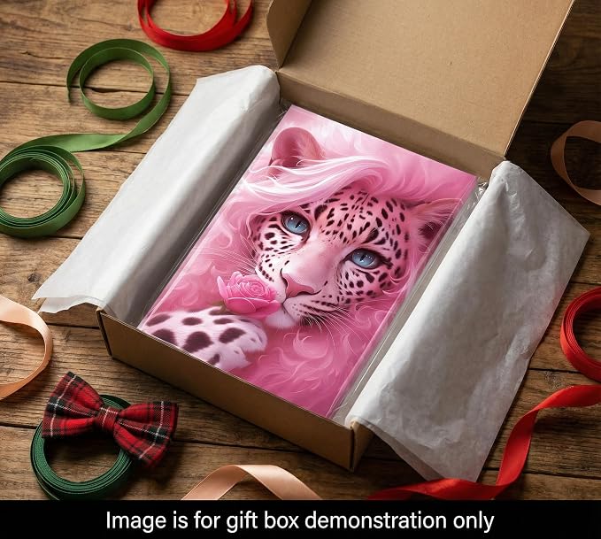 UNDBILSNI Whimsical Pink Mother Leopard Canvas Wall Art | Fashionable and Beautiful Female Leopard Holding Roses Wall Decor Picture for Girls Room Preppy Dorm Artwork Decoration