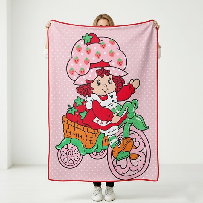 Silver Buffalo Strawberry Shortcake on Bike, Fleece Throw Blanket, 45x60in | Polka Dot, Soft and Cozy, 180 GSM