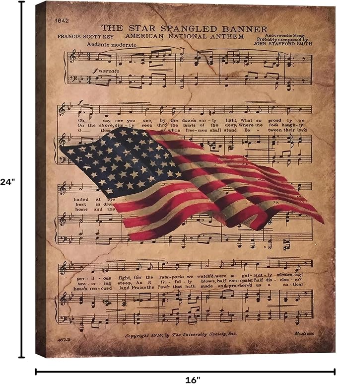 Framed Vintage Distressed American Flag Wall Art, Patriotic Canvas Art Pictures, USA Retro Wall Decor, Made in USA Ready to Hang for Living Room Garage Bar
