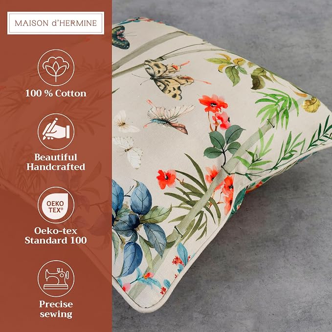 Maison d' Hermine Throw Pillow Covers 100% Cotton (20" x 20" - Pack of 1)