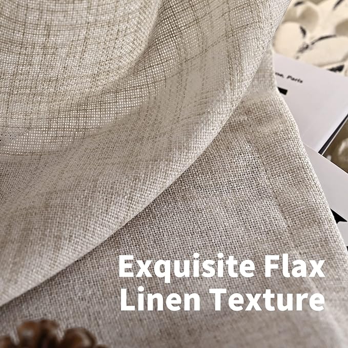 YoungsTex 60 Inch Wide Natural Linen Curtains 84 Inch Length 2 Panels | Semi Sheer Drapes with Back Tab Rod Pocket for Farmhouse Dining Bedroom Light Filtering, 60 X 84 Inch