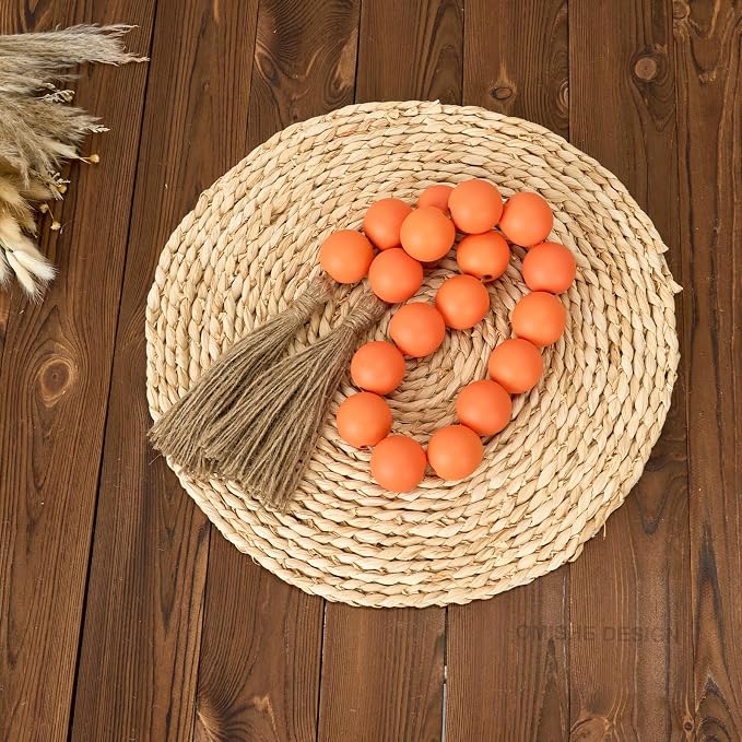OMISHE Extra Large Wood Bead Garland Orange with 1.6" Diameter Wooden Beads and Tassels, 41" Long Rustic Farmhouse Country Decorative Beads for Home Tiered Tray Decor, Orange