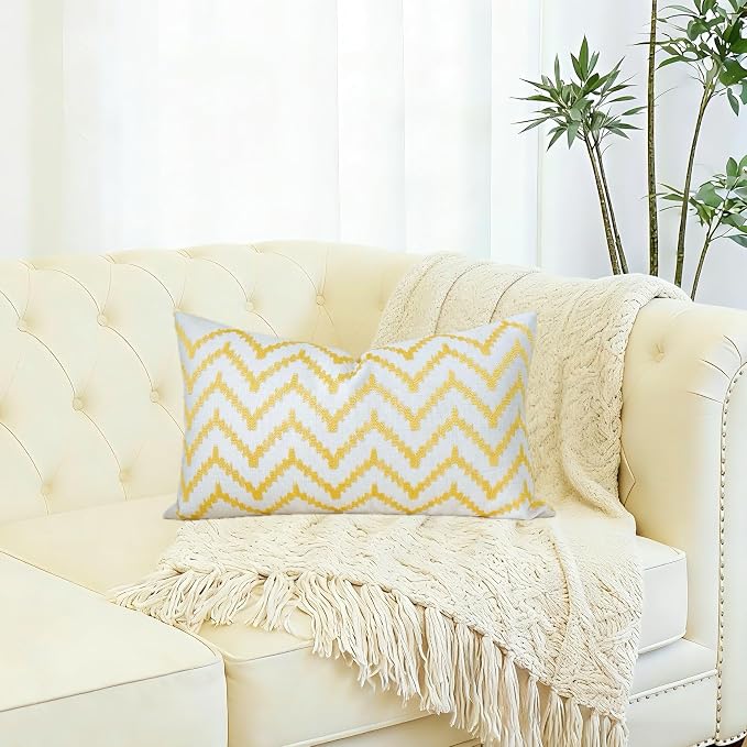 Slow Cow Linen Embroidery Rectangular Pillow Cover Pillowcase Decorative Lumbar Throw Pillow Cover for Couch Sofa 12 x 20 Inches Yellow Gold