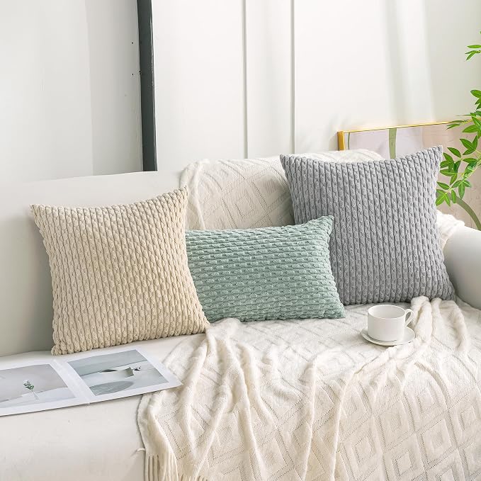 Set of 4 Grey Decorative Throw Pillow Covers 26x26 Inch Corduroy Pillow Covers for Bed Couch Sofa Living Room Soft Square Cushion Cases