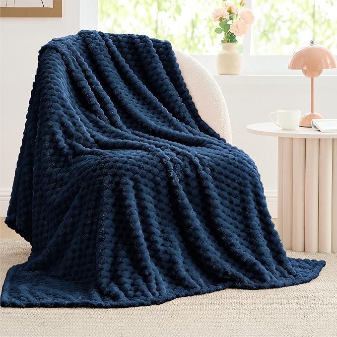 BEDELITE Navy Throw Blanket for Couch, Soft Cozy Gifts for Women, 50 * 60 | 3D Jacquard Decorative Fleece Blanket, Super Soft Plush Throws, Cute Birthday Gift for Women & Men, Suitable for All Seasons