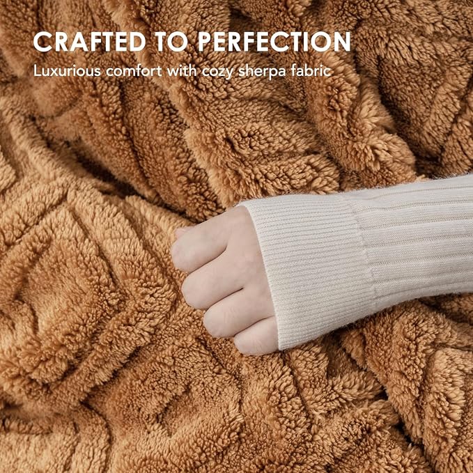 EverGrace Jacquard Reversible Sherpa Throw Blanket, 50" x 60", Burnt Orange | Jacquard Sherpa Throw Blanket, Super Soft, Cozy Plush Blanket, Reversible Thick Warm Throw for Bed, Sofa, Living Room