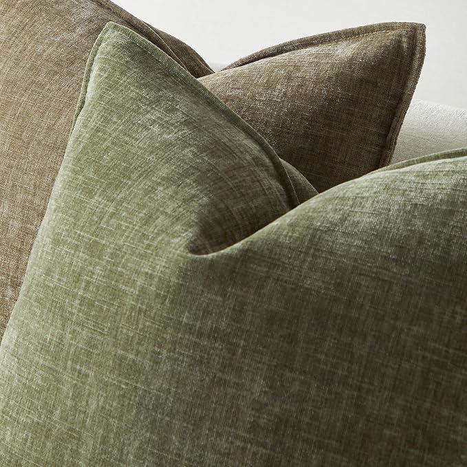 JUSPURBET 24x24 Chenille Decorative Throw Pillow Covers Set of 2,Sage | Cozy Soft Cushion Covers Case with Hidden Zipper for Couch Sofa Bed Home Decor Living Room