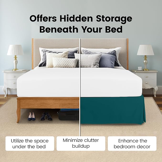 Queen Bed Skirt, Hides Under-Bed Storage 16 Inch Drop, Pleated, Teal | Easy Fit Design, Shrinkage & Fade Resistant, Hotel Style, Microfiber Durable Fabric, Machine Washable