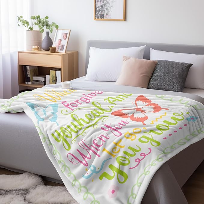 TURMTF Inspirational Butterfly Blanket When You Forgive You Heal, When You Let Go You Grow, Soft Cozy Fleece Throw for Women, Religious Motivational Gift for Mom Wife Grandma Friend, Home Decor
