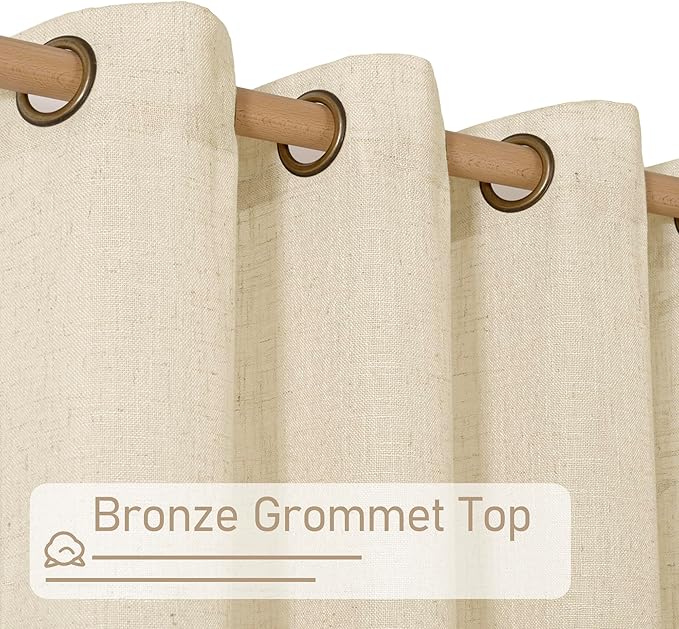 48 Inch Length Beige Sheer Linen Curtains for Windows 2 Panels Set | Linen Textured, Light Filtering Drapes, Boho, Curtains for Kitchen, Farmhouse, RV, Camper, Loft, Bronze Grommet, 34 x 48 Inch