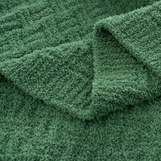 Green Ultra Soft Knit Throw Blanket for Couch,60"X80" Microfiber Fluffy Cozy Warm Knitted Blankets with Checked Pattern for Sofa Bed