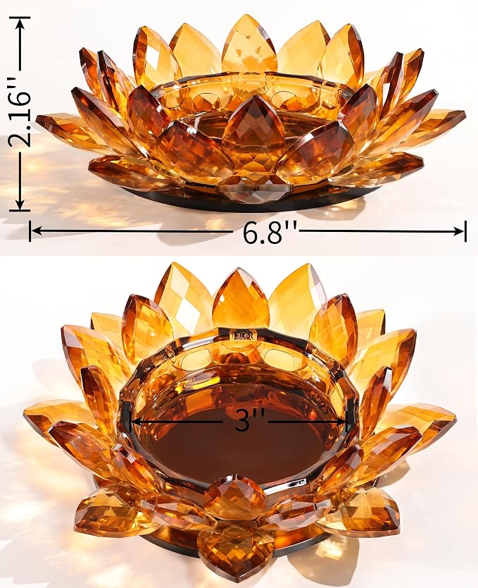 Crystal Lotus Candle Holders for Pillar Candle Amber Decorative Candle Dish