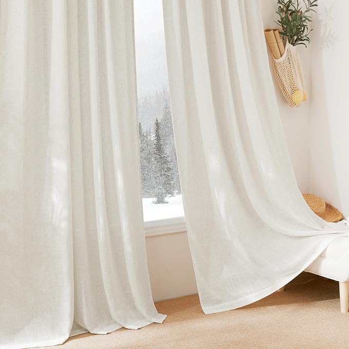 RYB HOME Linen Curtains 72 inches Long for Home Office | Rod Pocket & Light Filtering, Soft Thick Linen Burlap, Privacy Assured, Rod Pocket, W34 x L72, Linen, 2 Panels Set