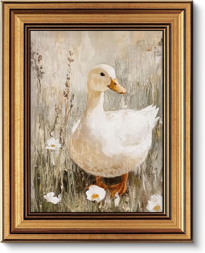 Vintage Gold Framed Wall Art Muted Duck in Spring Wall Decor Picture Cute Farmhouse Animal Poster Rustic Country Nature Cottagecore Print for Gallery Living Room Bedroom Home Decoration 9x11in