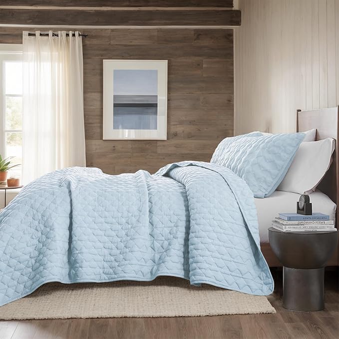 WDCOZY Light Blue Quilts Queen Size Bedding Set with 2 Pillow Shams, Lightweight Soft Full Bedspread Coverlet, Thin Comforter Bed Cover for All Season, 3 Pieces, 90x90 inches