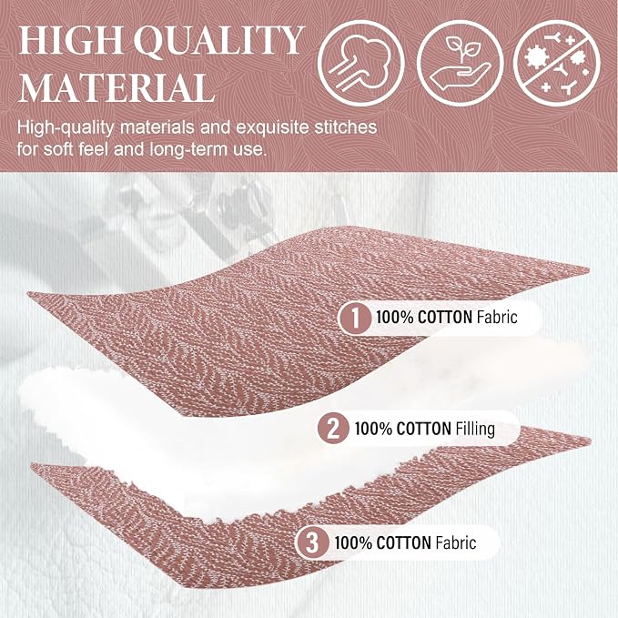 SahSahCasa Quilt Set King Size, 100% Cotton Quilt Bedding Set Bedspread, Botanical Pattern Solid Color Chic Lightweight Quilted Comforter for King Bed, White/Old Rose, All Season, 3 Pieces