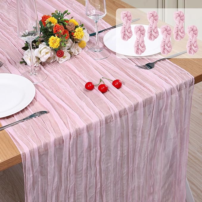 6 Pack Cheesecloth Table Runner 10Ft Christmas Gauze Boho Table Runners for Wedding Decor Bridal Shower Decorations Baby Shower Party(35" x 120")