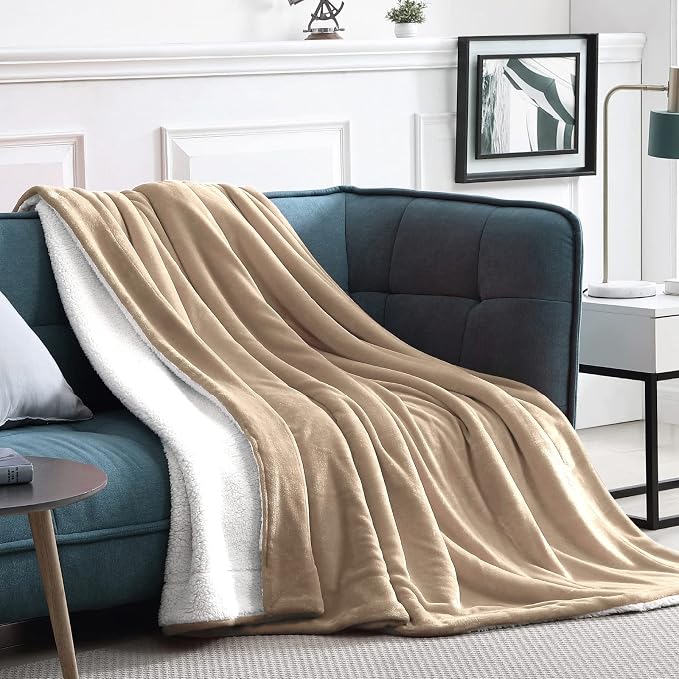 Walensee Sherpa Fleece Blanket (Queen Size 90”x90” Taupe tan) Plush Throw Fuzzy Super Soft Reversible Microfiber Flannel Blankets for Couch, Bed, Sofa Ultra Luxurious Warm and Cozy for All Seasons