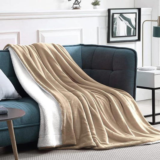 Walensee Sherpa Fleece Blanket (Queen Size 90”x90” Taupe tan) Plush Throw Fuzzy Super Soft Reversible Microfiber Flannel Blankets for Couch, Bed, Sofa Ultra Luxurious Warm and Cozy for All Seasons