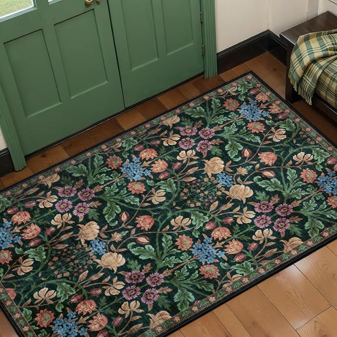 Ciicool 2x4 Small Rug for Entryway Runner Kitchen Floral Washable Area Rugs | Low Pile Soft Boho Non Slip Carpet for Entrance Hallway Laundry Bedroom Carpets
