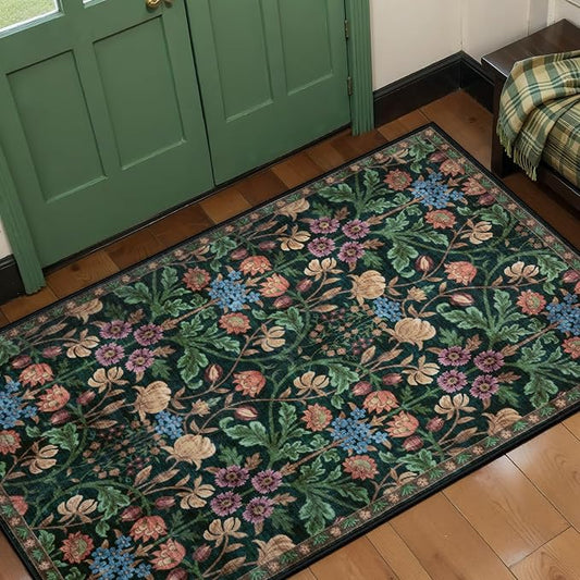 Ciicool 2x4 Small Rug for Entryway Runner Kitchen Floral Washable Area Rugs | Low Pile Soft Boho Non Slip Carpet for Entrance Hallway Laundry Bedroom Carpets