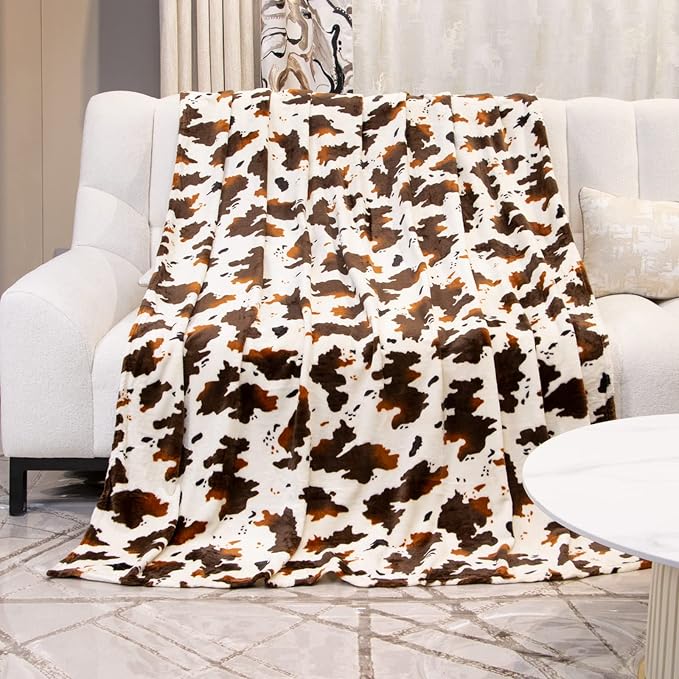 Twin Blanket for Travel, Lightweight Cozy Plush Soft Warm Fleece Throw Blanket for Bed, Couch, Sofa, Travel, Camping, Brown & White, 60x80 inches