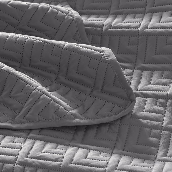 EXQ Home Quilt Set Queen Size Summer Squares Pattern Grey Bedspread | Bedding Set For All Season Use, Soft & Breathable Coverlet,3-Piece Set Includes 2 Shams, Machine Washable
