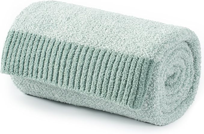 Carriediosa Heather Throw Blanket 60x80, 400GSM Ultra Soft Microfiber | Sage Green, Fuzzy Fluffy Cozy Plush Knit Knitted Throws, Lightweight Cute Preppy Fall Blankets for Couch, Bed