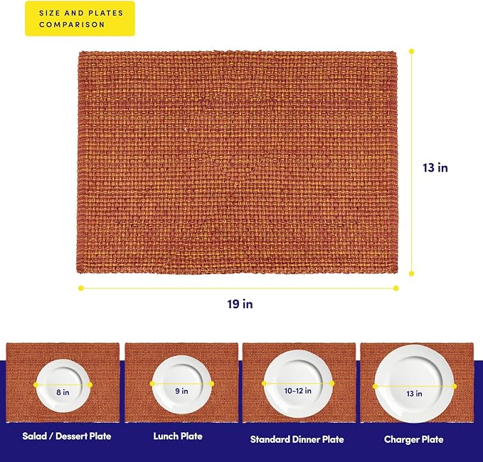 Sweet Home Collection 100% Cotton Placemats for Dining Room Rectangle Two Tone Woven Fabric 13" x 19" Soft Durable Table Mat Set, Set of 4, Rust