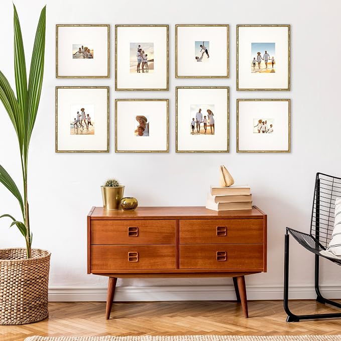 Arcadia Gallery Wall Frame Set, 16x20 and 16x16 Inch Matted Frames, 8 Piece, Antique Gold
