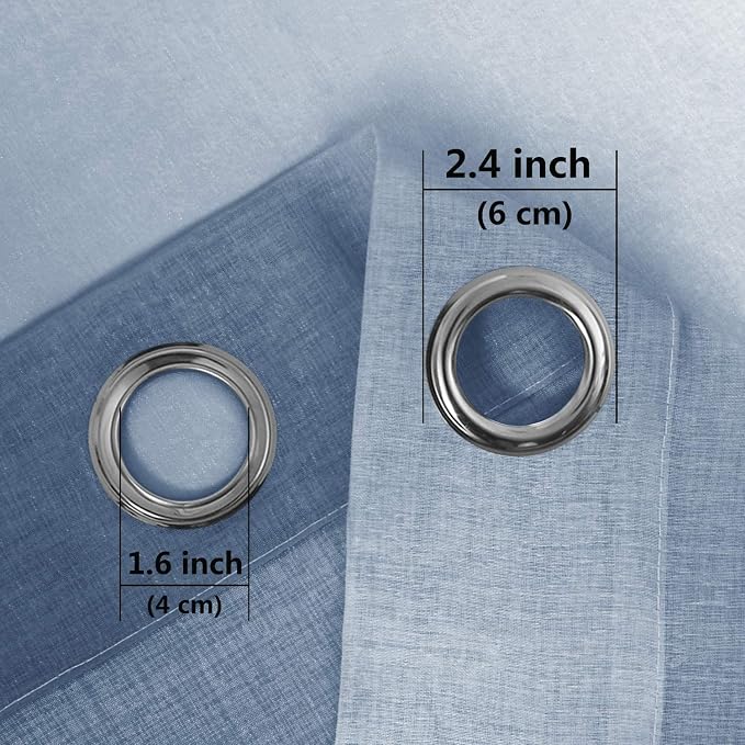 DWCN Blue Faux Linen Ombre Sheer Curtains - Gradient Semi Voile Curtains for Bedroom and Living Room, Set of 2 Grommet Top Window Curtain Panels, 52 x 108 Inches Long, Denim Blue